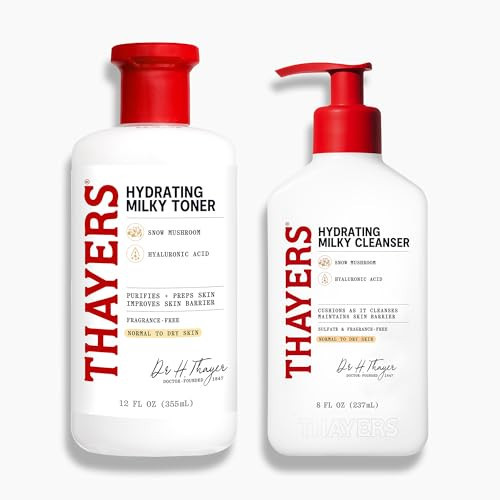 Thayers Milky Face Cleanser 8 FL Oz + Thayers Milky Toner 12 FL Oz with Snow Mushroom and Hyaluronic Acid, Dermatologist Recommended Hydrating Skincare for Dry and Sensitive Skin Bundle | Amazon (US)