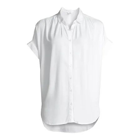 Time and Tru Women's Button Front Shirt with Rolled Sleeves | Walmart (US)