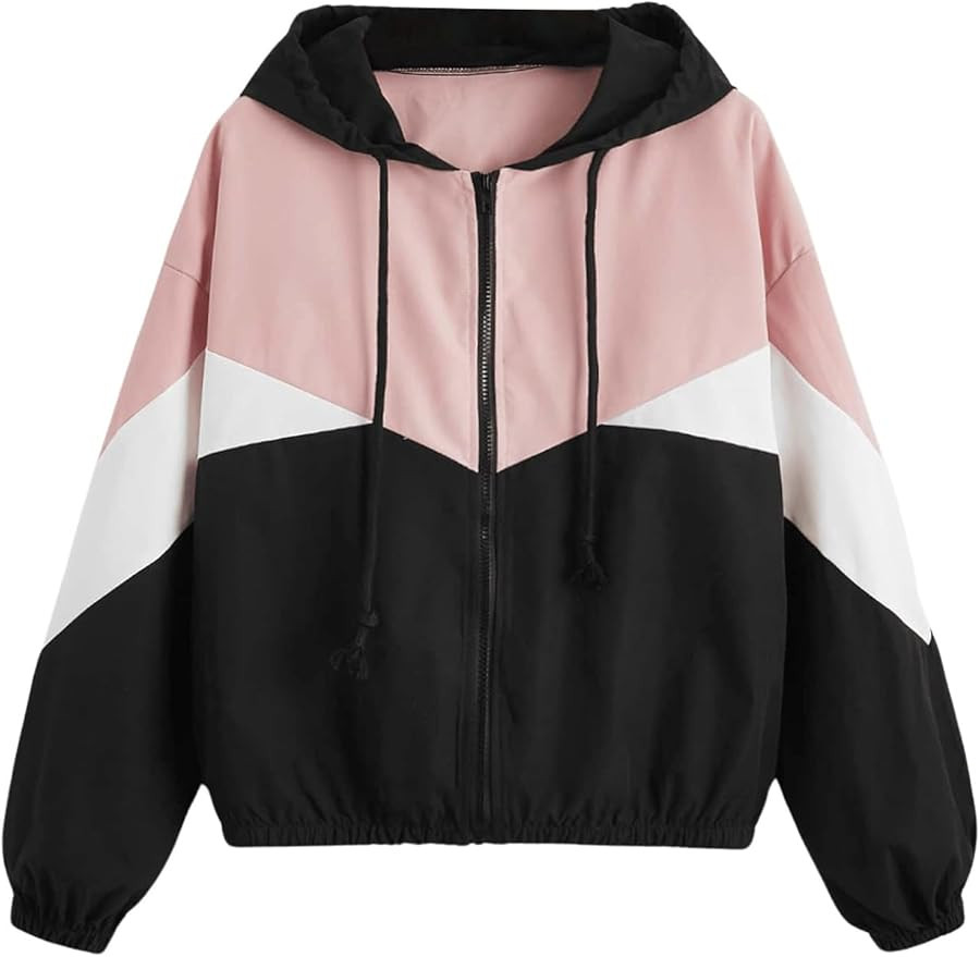 Floerns Women's Color Block Hooded Casual Thin Windbreaker Jacket | Amazon (US)
