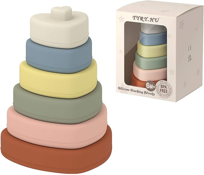 Baby Silicone Stacking & Nesting Toys, Christmas 6 pcs Heart Building Stacker Blocks Tower, Soft ... | Amazon (US)