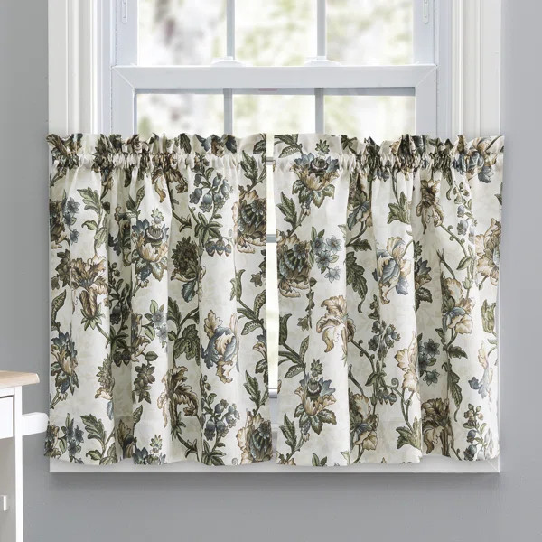 Tania Floral Cotton Blend Tailored 56'' W Cafe Curtain | Wayfair North America