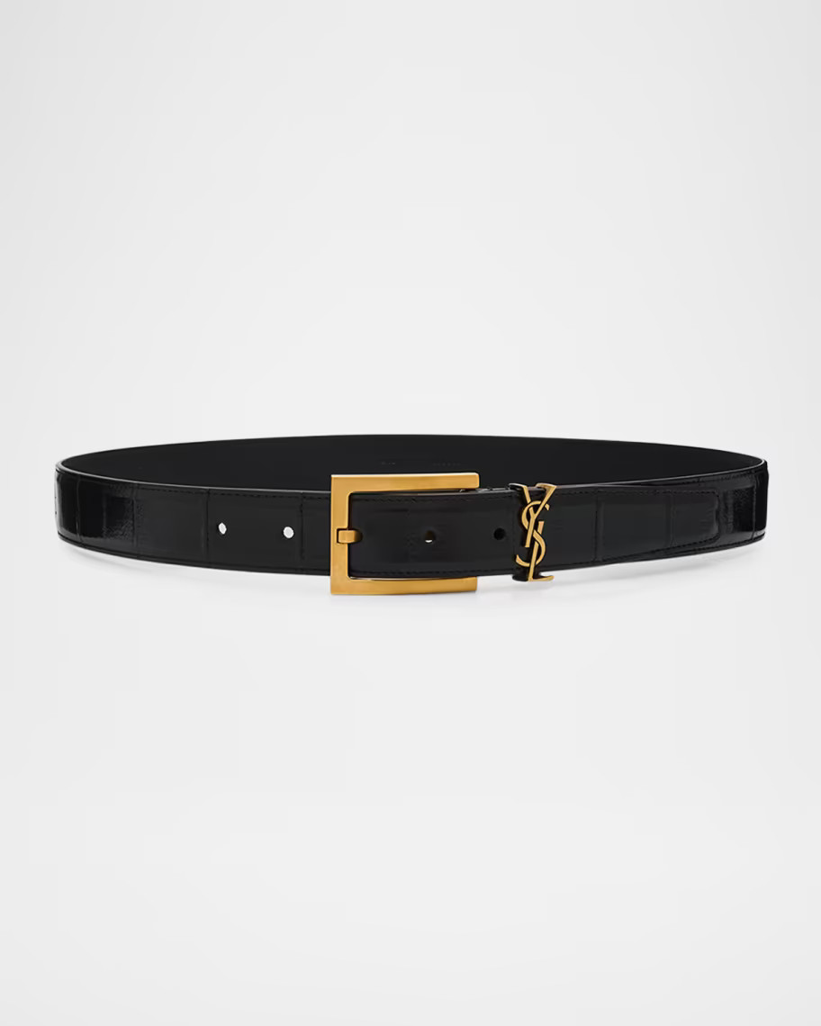Saint Laurent Cassandre Belt in Eel Leather | Neiman Marcus