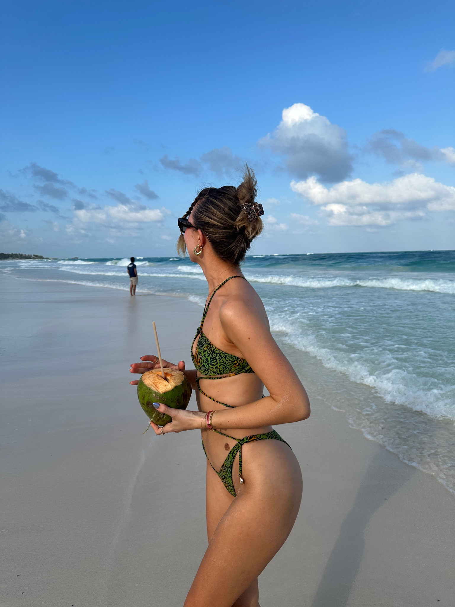 Wearing this jungle green leopard print bikini from Revolve on the beaches in Mexico ☀️🏖️👙 sunglasses are from the brand Fifth & Ninth #bathingsuit #bikini #summeroutfit #springoutfit #bachelorette 

#LTKSeasonal #LTKswim #LTKbeauty