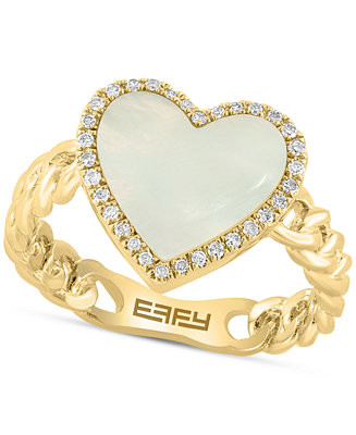 EFFY® Mother of Pearl & Diamond (1/10 ct. t.w.) Heart Halo Ring in 14k Gold-Plated Sterling Silv... | Macy's