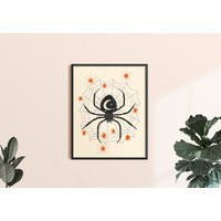 Black Spider Wall Art, Halloween Decor, Witchy Artwork, Autumn Home Fall Print, in Web Illustration, Creepy Cute Art | Etsy (US)