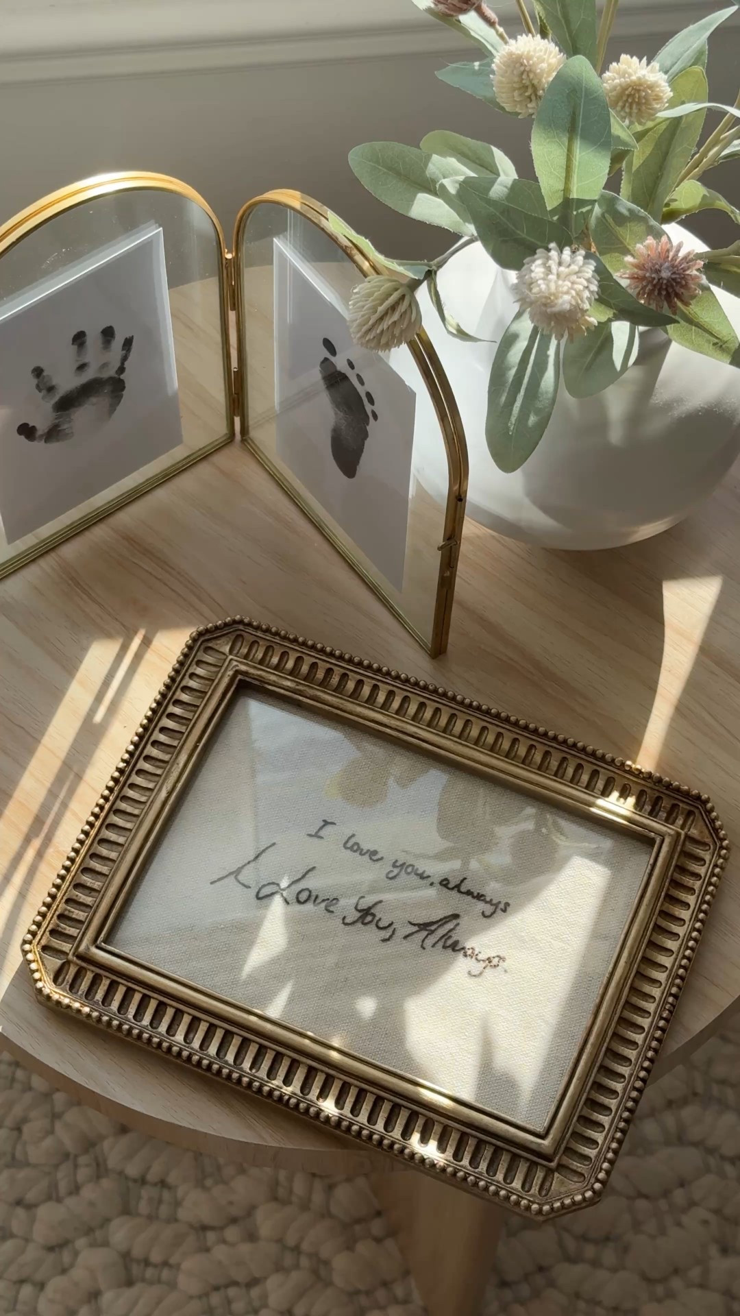 little love notes from mom + dad, hand embroidered by @rowe_embroidery  and framed forever 💌

it sits perfectly on this neutral floral wallpaper from @Wayfaircanada that was made for a little girls dream room. 