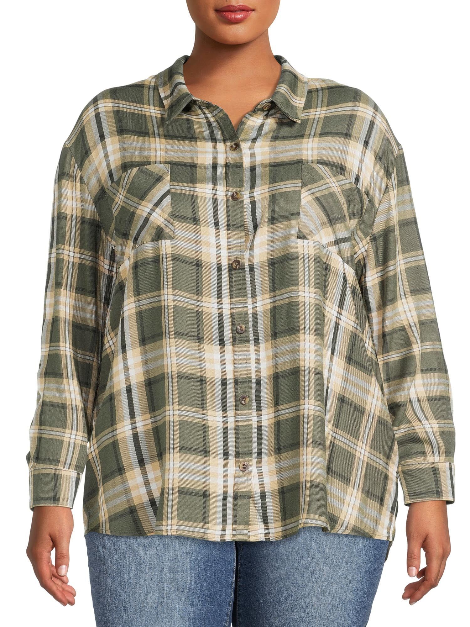 No Boundaries Juniors' Plus Size Woven Plaid Shirt - Walmart.com | Walmart (US)