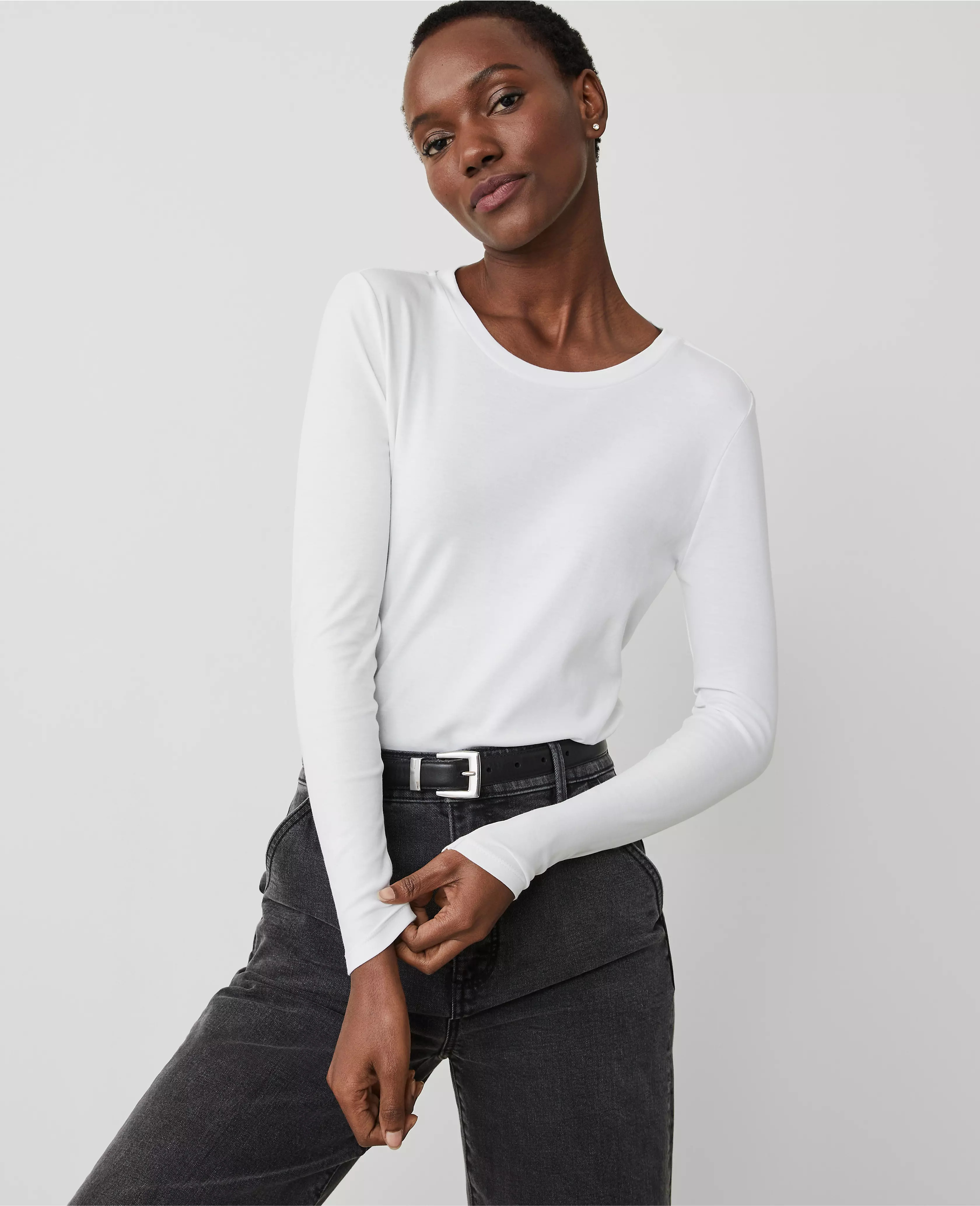 Petite Long Sleeve Crew Neck Top | Ann Taylor
