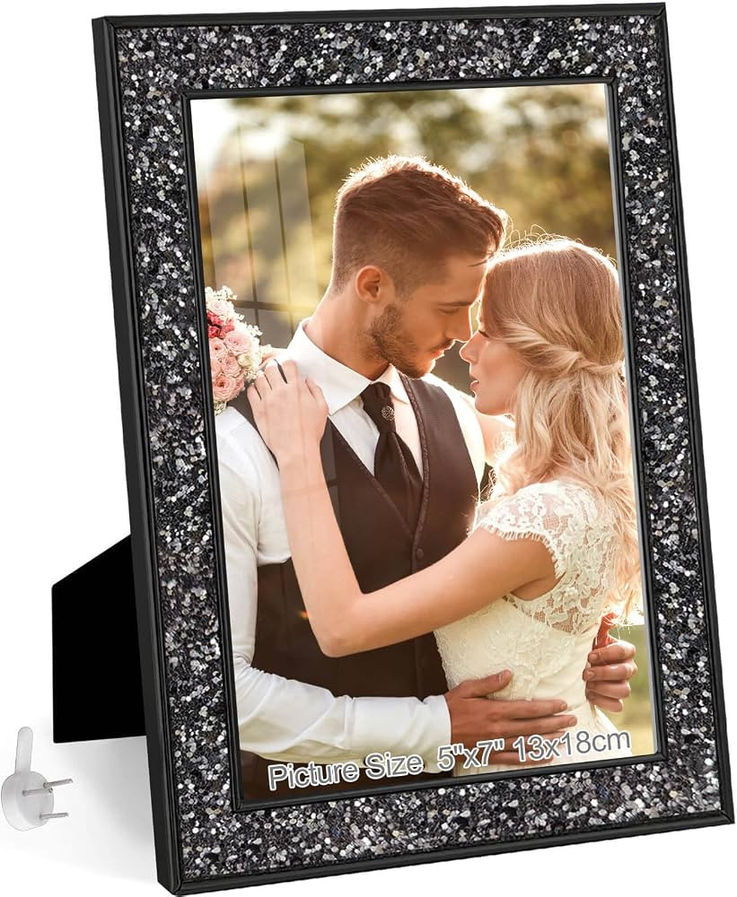HIKWADERY 5x7 Picture Frame Glitter, Black Bling 5 by 7 Photo Frames with HD Real Glass, for Wall... | Amazon (US)