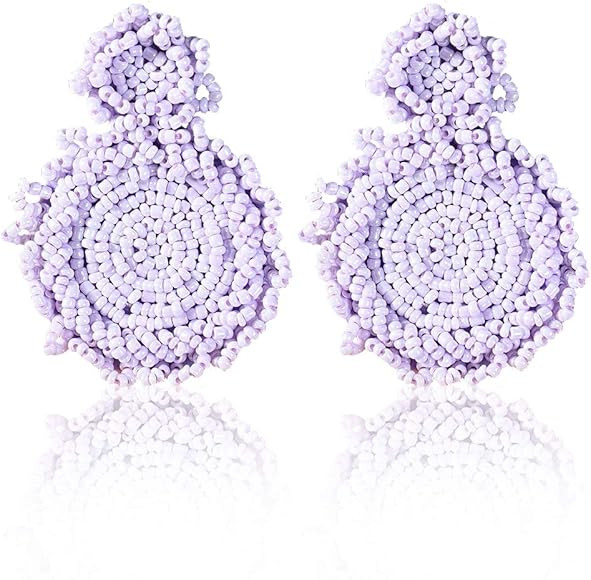 Statement Drop Earrings - Bohemian Beaded Round Dangle Earrings Gift for Women | Amazon (US)