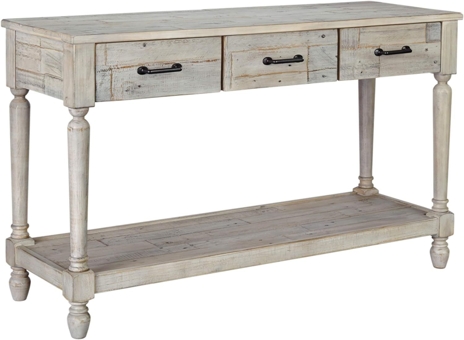 Signature Design by Ashley Shawnalore Farmhouse Solid Pine Wood Sofa Console Table, Whitewash | Amazon (US)