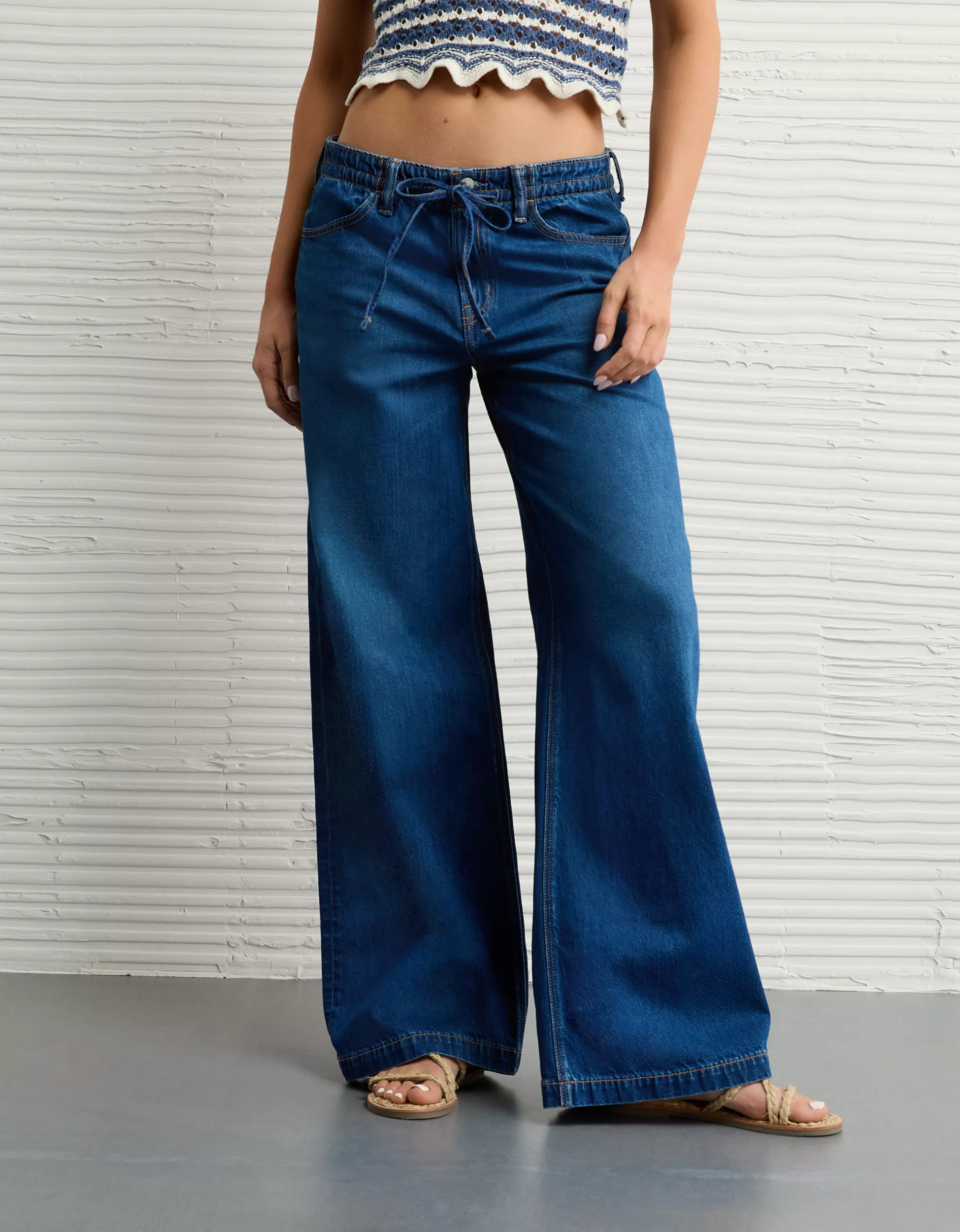 AE Dreamy Drape Strigid Low-Rise Ultra Wide-Leg Jean | American Eagle Outfitters (US & CA)