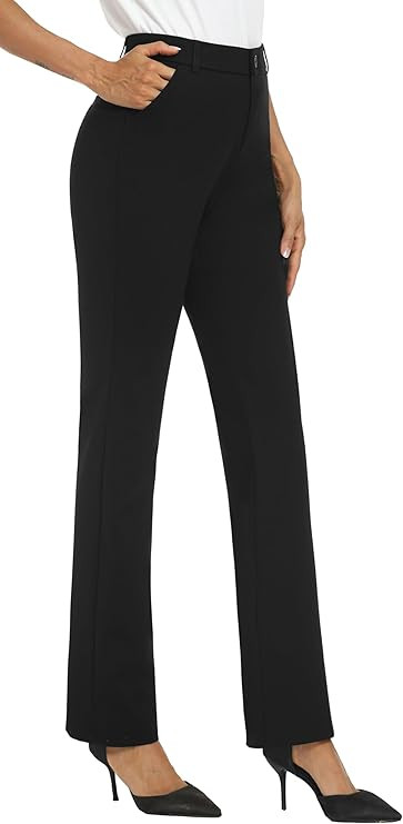 iChosy Women's Stretchy Straight Leg Dress Work Pants Business Office Casual Slacks with Pockets | Amazon (US)