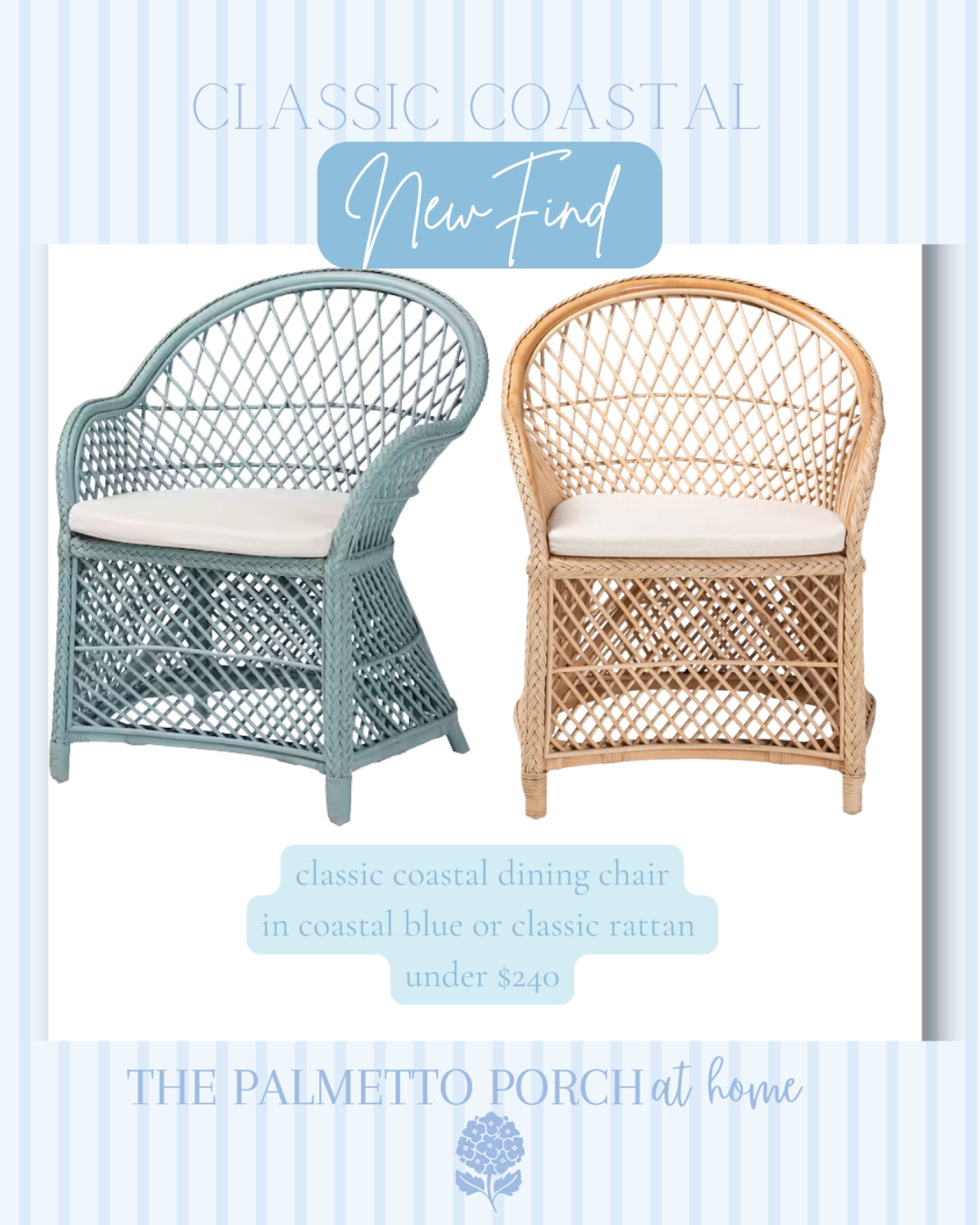 Classic coastal blue & rattan dining chairs 

#LTKHome