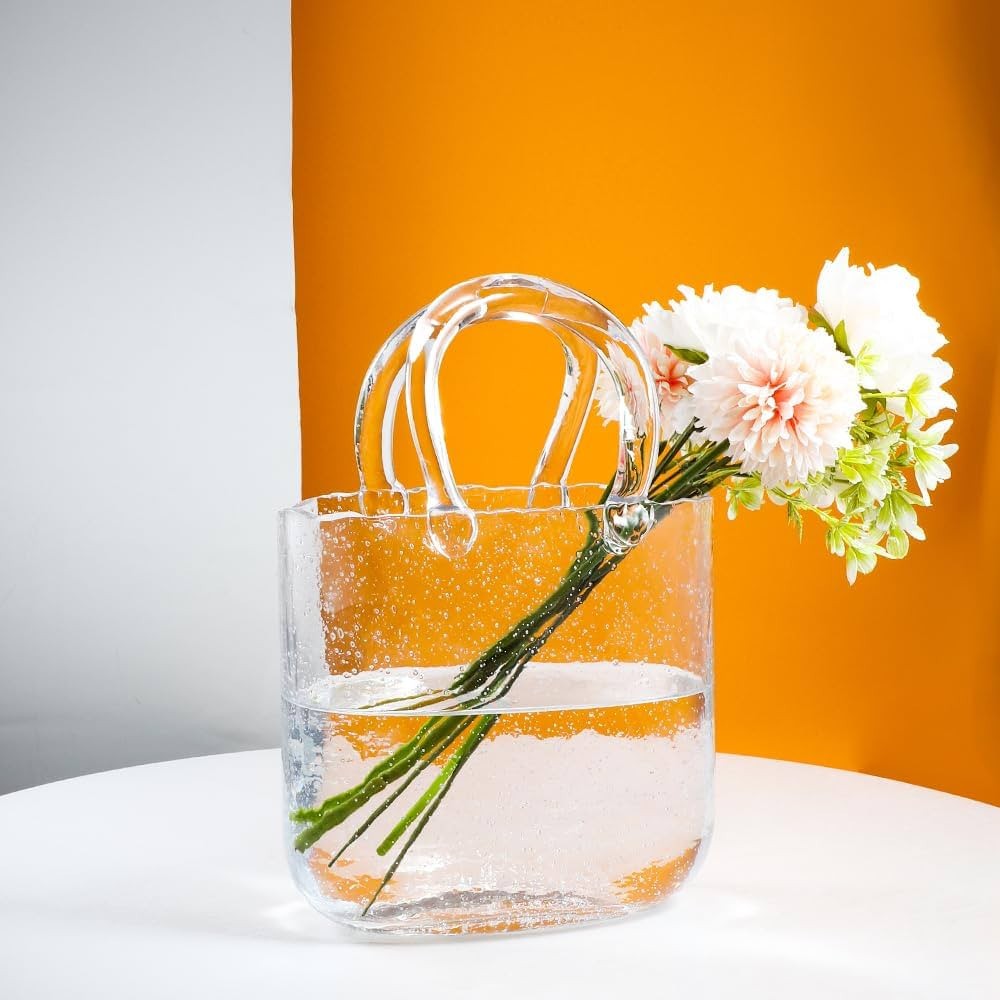 Glass Bag Vase Purse Vase Handbag Flower vase Modern Ornament Decorative Vase for Wedding Living ... | Amazon (US)