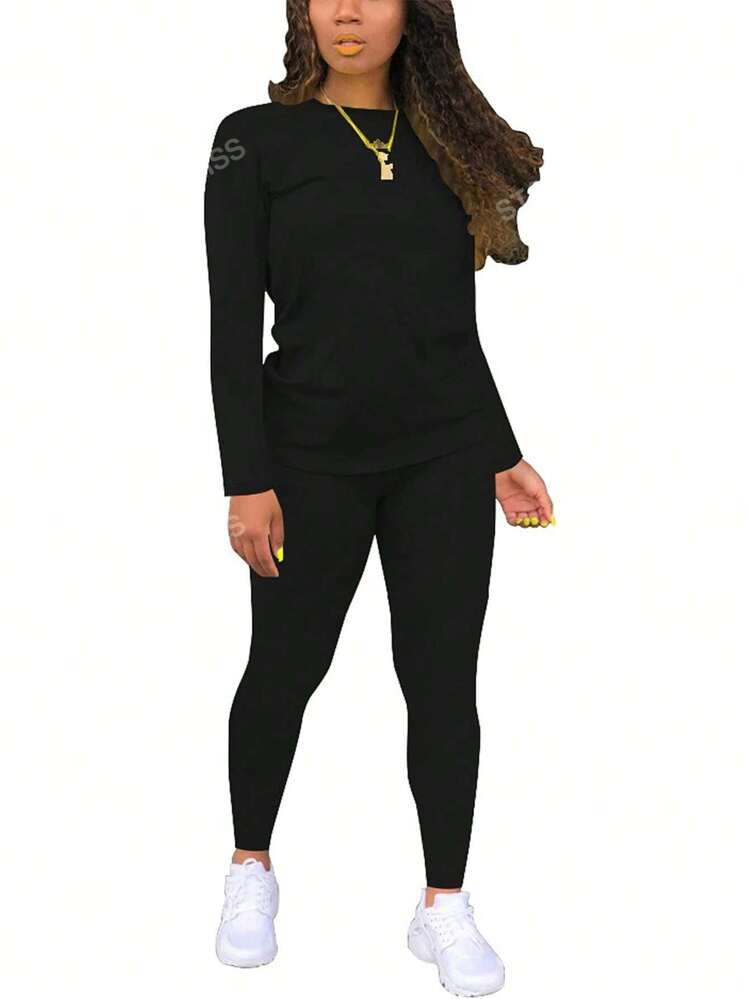 Solid Tee & Leggings | SHEIN