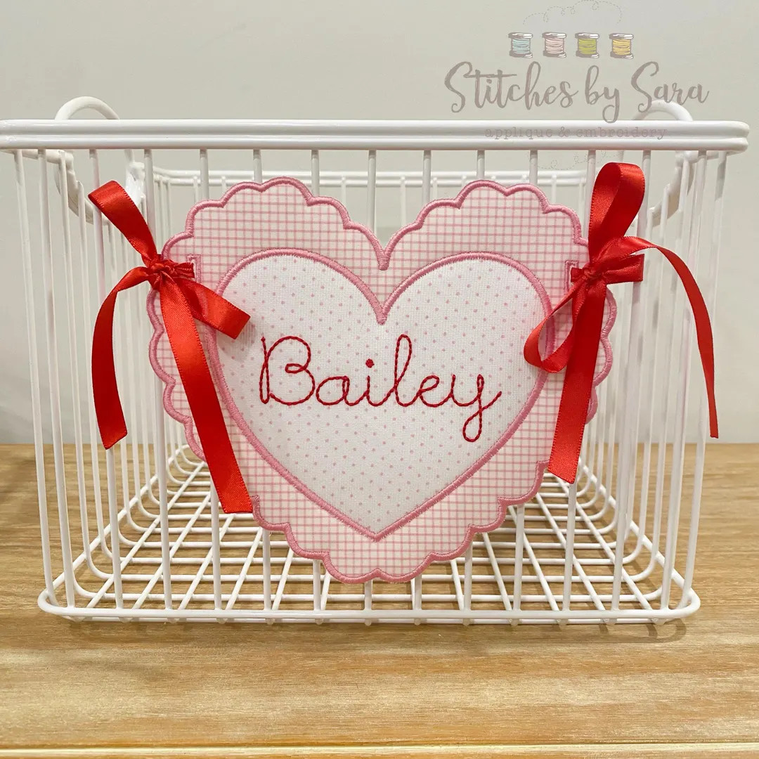 Valentine’s Day Scalloped Heart Basket Tag for Girls, Monogrammed - Etsy | Etsy (US)