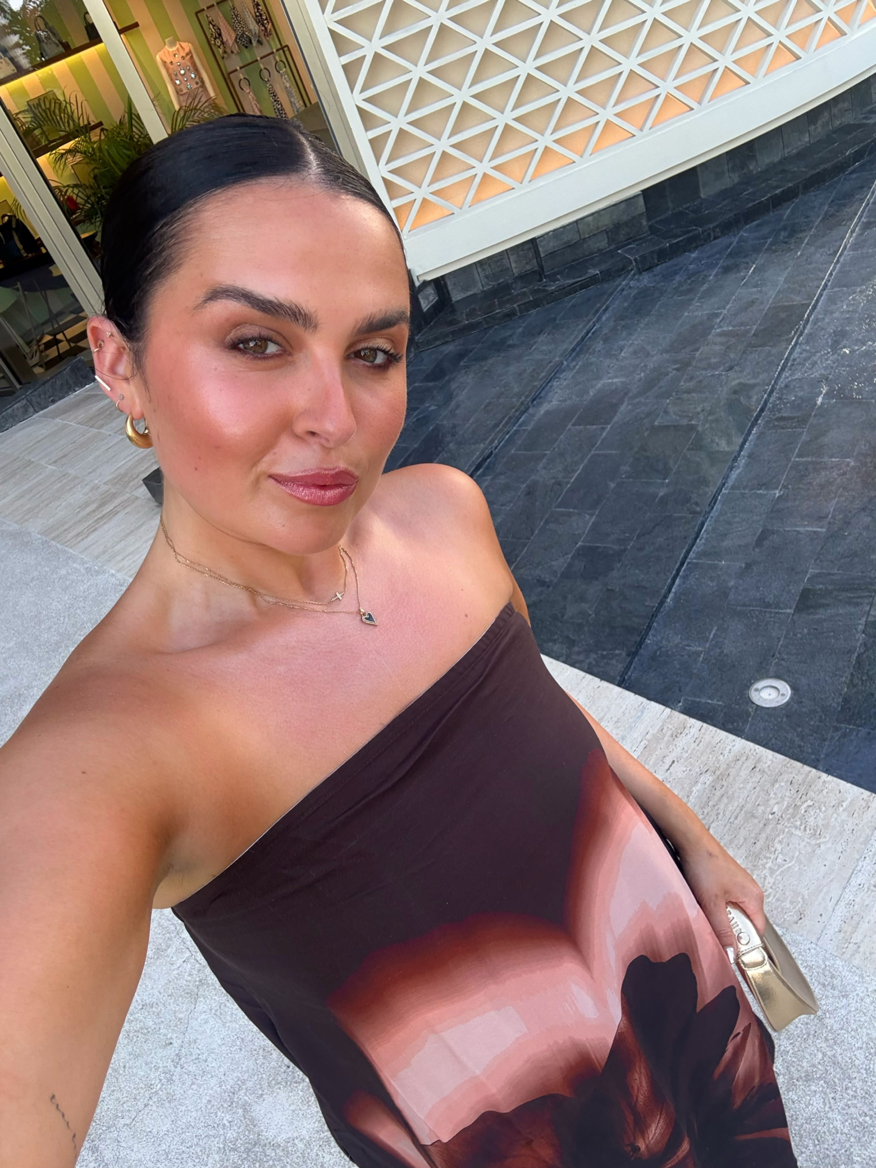  Summer Outfit, Summer Dress, Floral Print Bandeau Maxi Dress, Heeled Sandals, Charlotte Tilbury Hollywood Flawless Filter, Fenty Beauty Gloss Bomb Stix, MAC Strobe Beam Liquid Blush, Makeup Products 

 #LTKAroundTheWorld #LTKeurope #LTKsummer