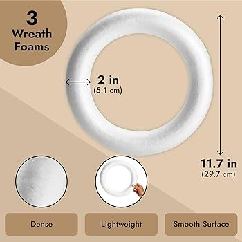 3 Pack Foam Wreath Forms, 12 Inch Round Foam Rings for Crafts, DIY Projects, Holiday Decor | Amazon (US)