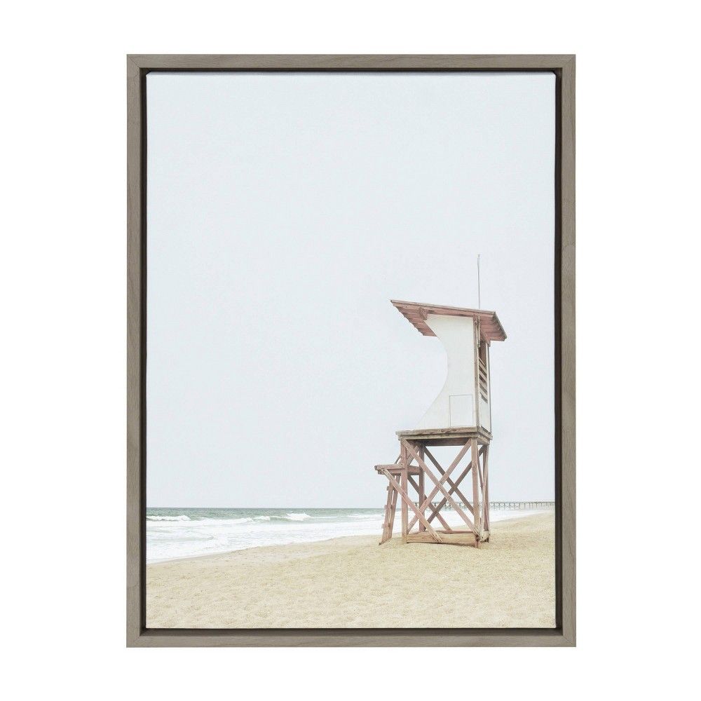 18"" x 24"" Sylvie Wood Ocean Beach Lifeguard Tower Framed Wall Canvas Gray - Kate & Laurel All Thin | Target