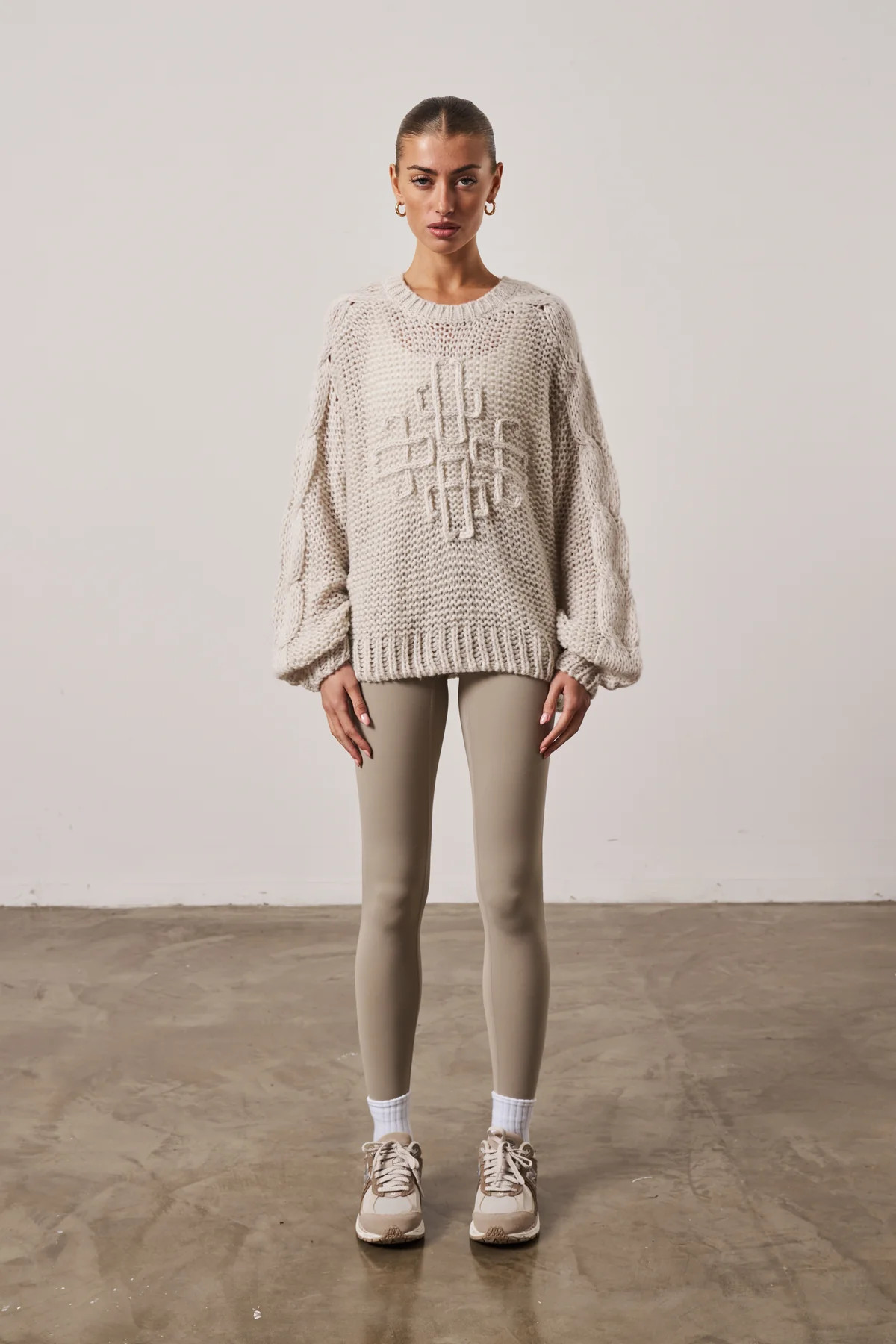 EMBLEM OVERSIZED KNIT JUMPER - STONE | The Couture Club