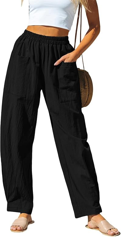 CUPSHE Women Pants Patch Pocket Tapered Leg Elastic Waist Long Pant Casual Beach | Amazon (US)