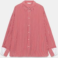 Zara - Contrast Cuff Striped Shirt - Red / White - M - Woman | Zara US