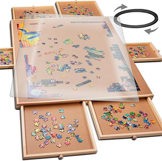 PLAYVIBE Rotating Puzzle Board - 1500 Pieces, 26 x 35 in - 6-Drawer Storage System & Puzzle Table... | Amazon (US)
