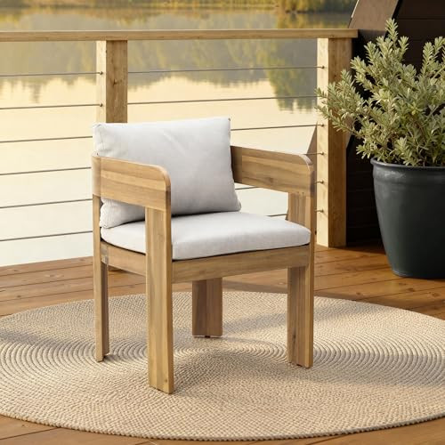 LuxenHome Set of 2 Outdoor Patio Chairs, Acacia Wood Accent Chairs with Cushions and Arms, Mid Century Modern Outdoor Dining Chairs for Porch, Balcony, and Garden | Amazon (US)