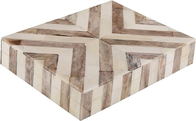 Chevron Pattern Brown White Jewelry Organizer and Storage Box for Women Girls Gift Wrap Boxes 8x5... | Amazon (US)