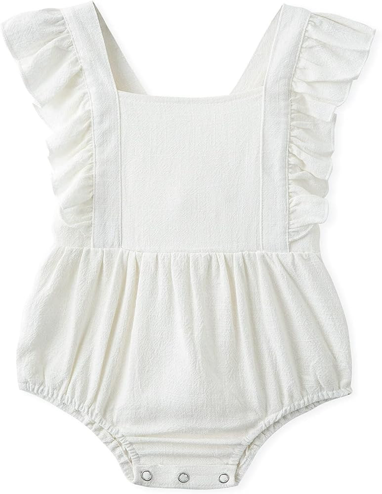 Baby Onesies Unisex Cotton Linen Handmade Romper Jumpsuit Solid Color Long Sleeve Jumpsuit | Amazon (US)