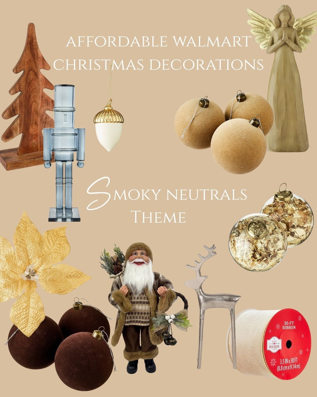Create a sophisticated Smoky Neutrals Christmas look inspired by rich charcoals, soft taupes, warm metallics, and natural textures. This theme centers around a smoky nutcracker paired with neutral holiday elements, mixed gold finishes, and timeless pieces that blend seamlessly together. Ideal for shoppers looking for neutral Christmas decor, modern smoky holiday styling, gold and neutral Christmas ideas, or affordable Walmart Christmas decorations.

#LTKHoliday #LTKHome #LTKSeasonal