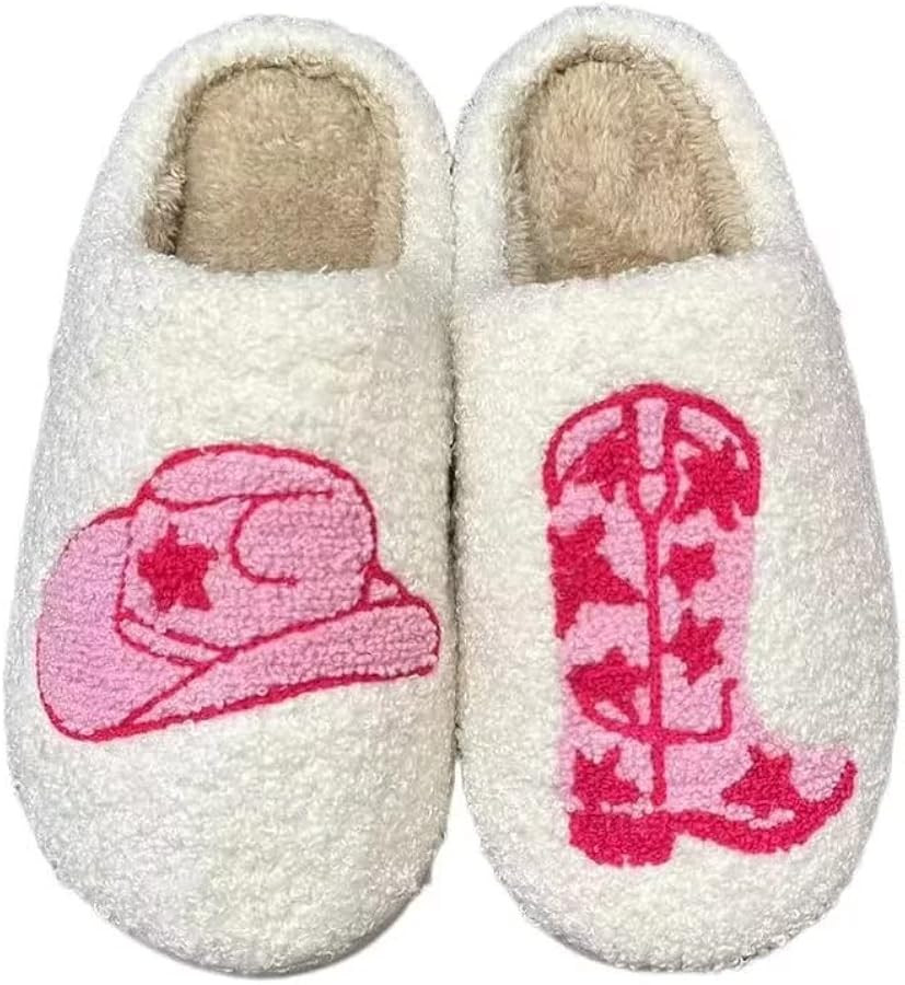 Women Retro Cowgirl Cowboy Boots Slippers Plush Embroidered Cowgirl Hat Slippers Winter Cozy Warm... | Amazon (US)