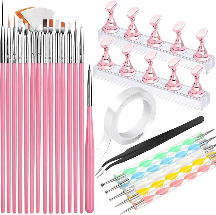 FANDAMEI Nail Art Tools, Nail Brush, 15 PCS Nail Art Brushes, 5 PCS Nail Dotting Tool, Nail Stand... | Amazon (US)