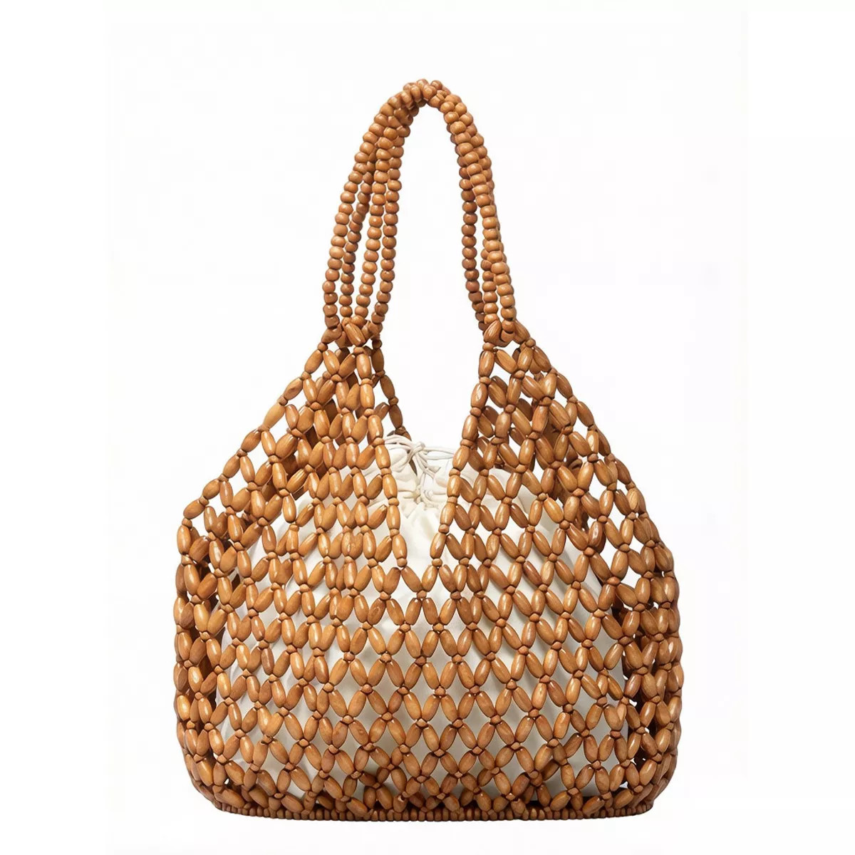 Alilang Wooden Beaded Tote Bag with Inner Pouch Handmade Open Weave Shoulder Handbag Lightweight ... | Target