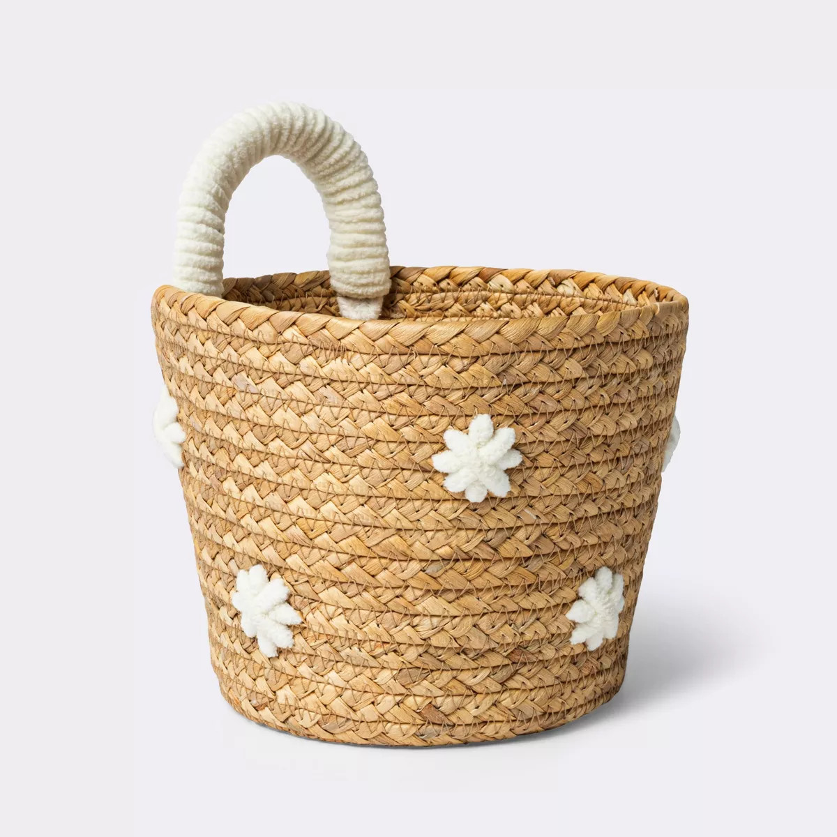 Braided Water Hyacinth with Tufted Embroidery Small Round Storage Basket - Cloud Island™ | Target