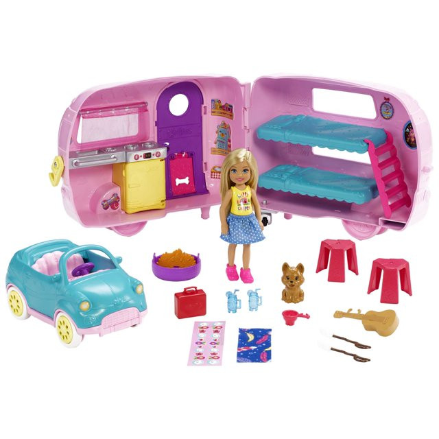 Barbie Club Chelsea Camper Playset, Blonde Small Doll, Puppy, Car & 10+ Accessories, Open for Cam... | Walmart (US)