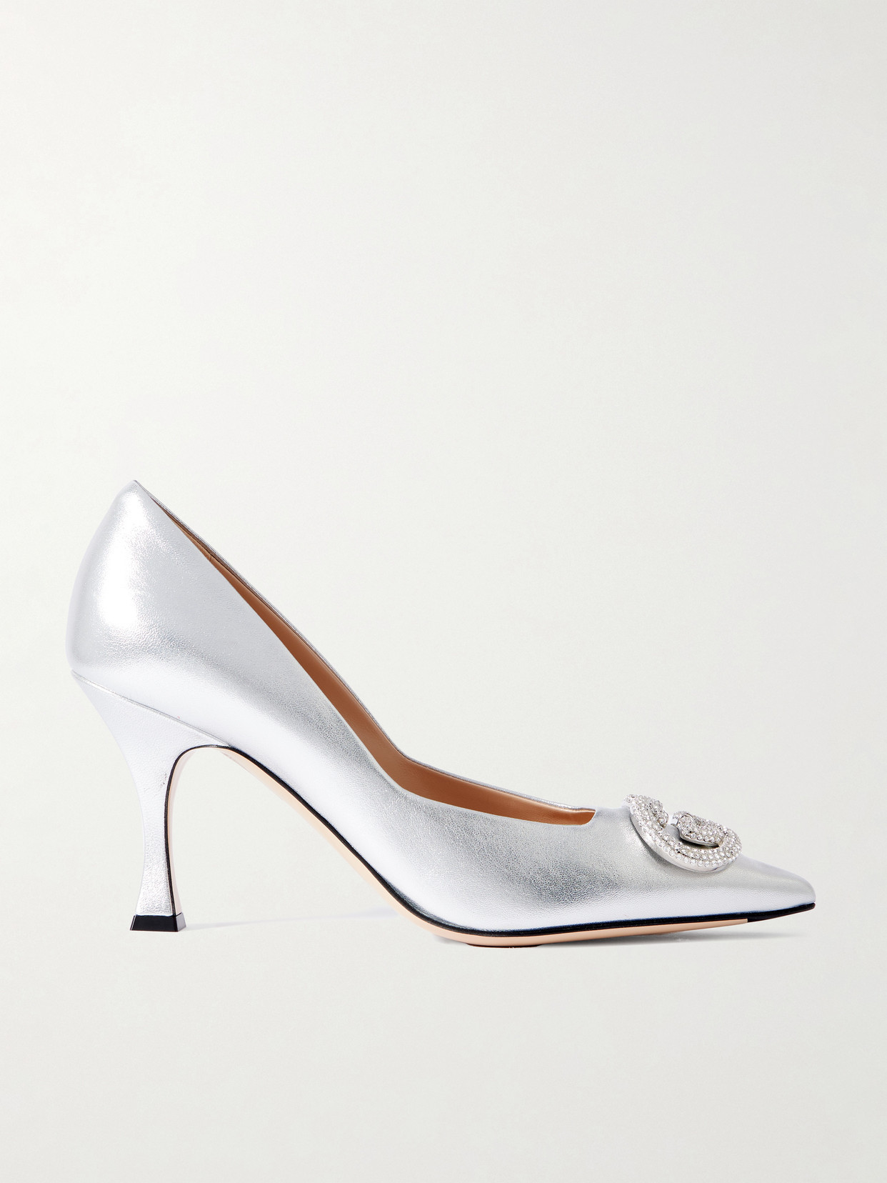 Gucci - Crystal-embellished Metallic Leather Pumps - Silver | NET-A-PORTER (US)