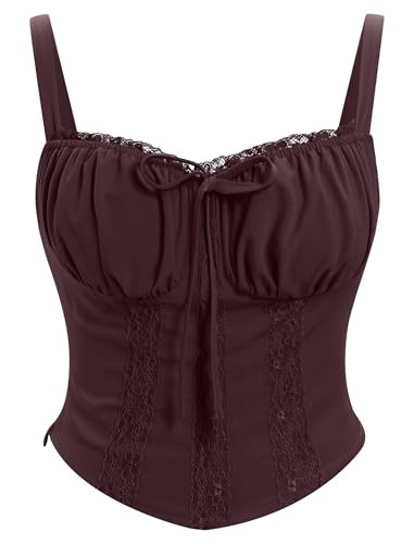 EFOGEP Brown Corset Tops for Women Sexy Lace Brown Corset Plus Size Corset Tops for Women Lace Bustier Corset Top Corset Going Out Top Cute Tank Top Brown Bustier Top Coffee L | Amazon (US)