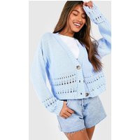 Womens Crochet Hem Crop Cardigan - Blue - S | boohoo (US & Canada)