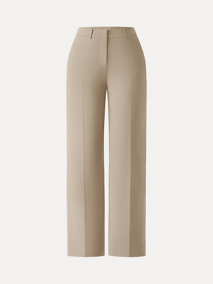 Mid Rise Straight Leg Creased Trousers with Pockets | OGLmove