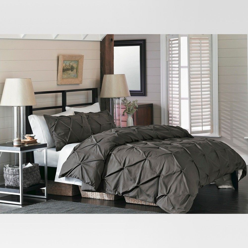 Gray Pinched Pleat Duvet Cover Set (Full/Queen) 3 Piece - Threshold | Target