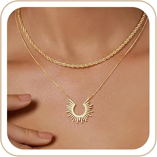 CHESKY Layered Necklaces for Women Trendy, Dainty 14k Gold Plated Pendant Necklace Layering Necklace for Women Non Tarnish Hypoallergenic Sun Gold Necklace Stack Gold Jewelry for Women Gifts | Amazon (US)