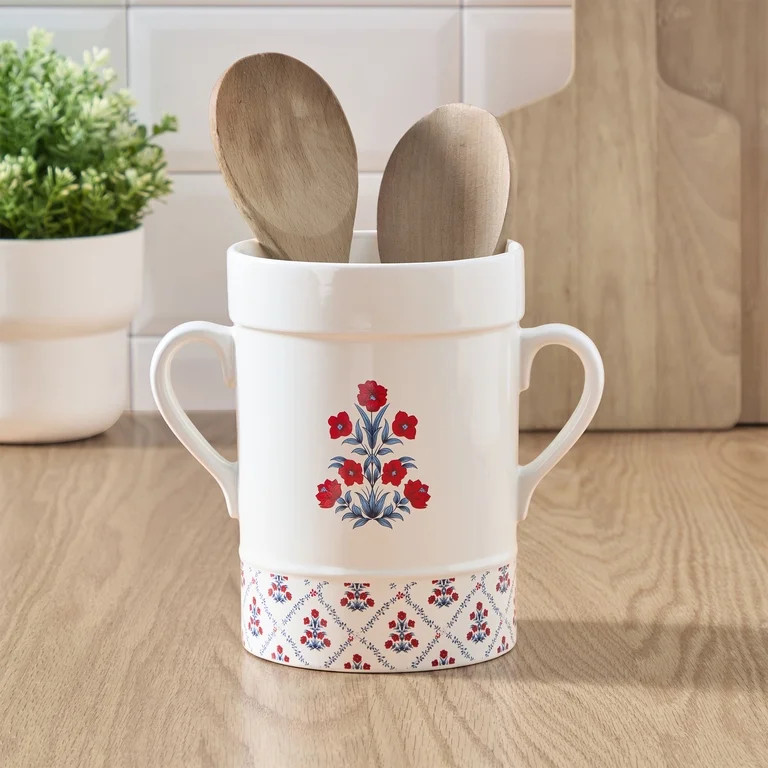 Poppy Trellis Ceramic Utensil Crock, Red/White/Blue, 7", by My Texas House | Walmart (US)