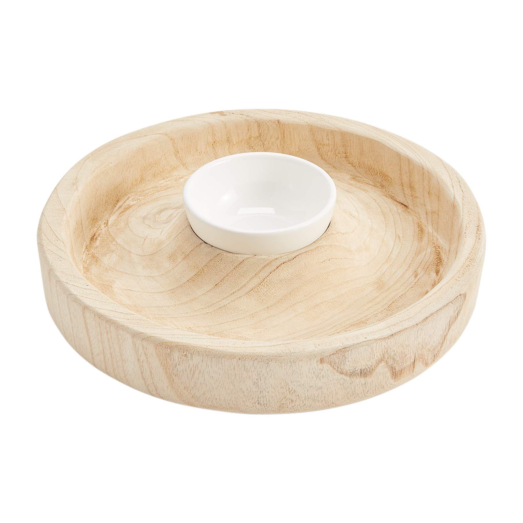Mud Pie Paulownia Chip Ceramic Dip Bowl, 2" x 13" Dia 2" x 4 1/2" Dia, Tan | Amazon (US)