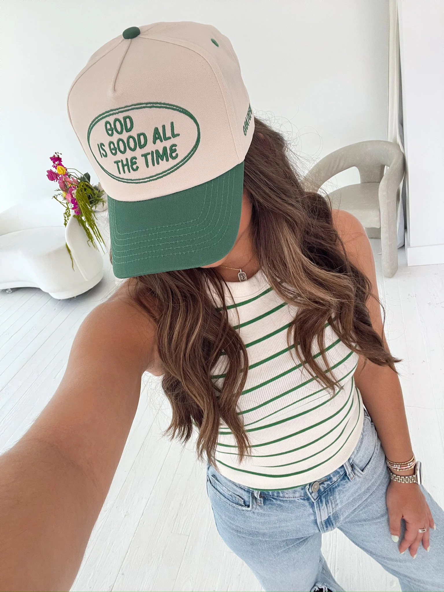 God is Good - Green Vintage Trucker Hat | KenzKustomz
