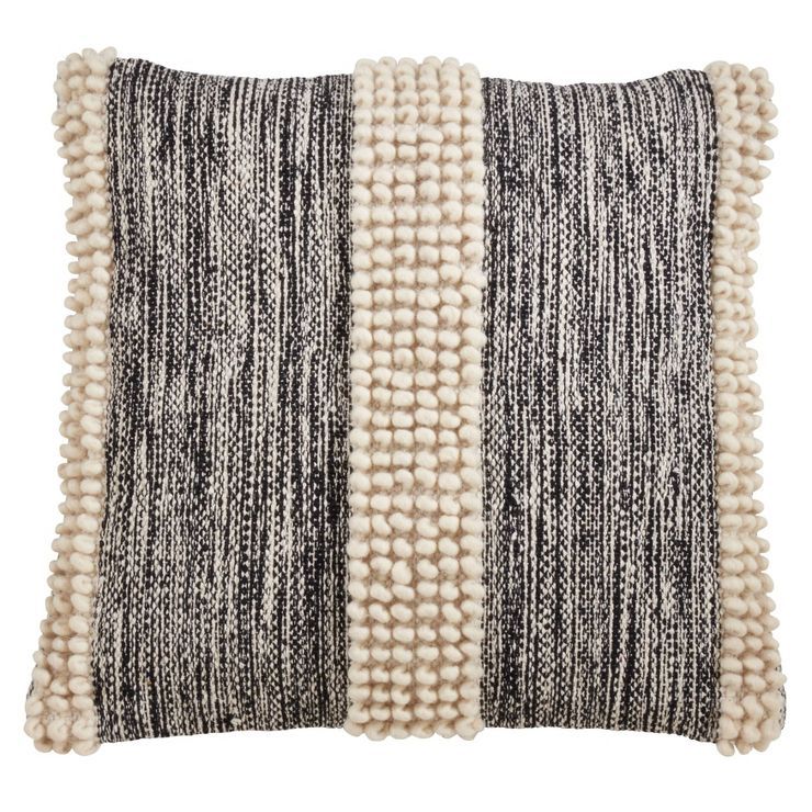 Oversize Pom-Pom Striped Throw Pillow Cover Cream/Black - Saro Lifestyle | Target