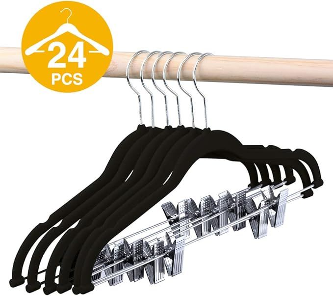 HOUSE DAY Velvet Skirt Hangers - Pack of 24 - Velvet Hangers with Clips Ultra Thin Non Slip Velve... | Amazon (US)