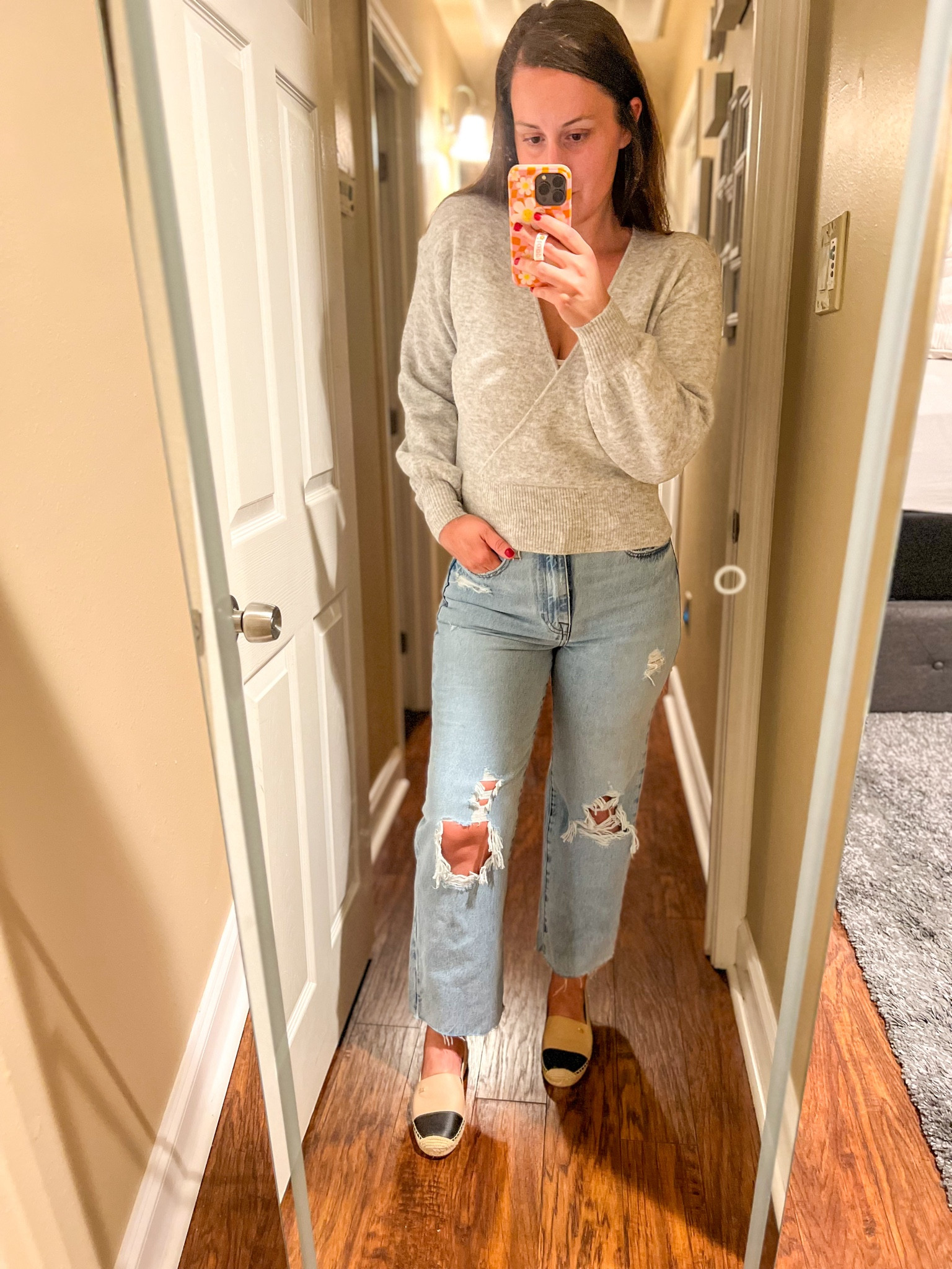 I’m 5’7” usually wearing M.
Nuuds Cozy Knit Wrap Sweater - M - so cozy, so soft! My favorite staple for fall! Definitely packing with my to our Europe trip! 
Denim - FRAME - can’t find the exact pair I got them at Nordstrom but linking similar.
Michael Kors Kendrick Leather Slip-On Espadrille under $60 on sale!! 
#ootd #nuuds #polacek

#LTKShoeCrush #LTKStyleTip #LTKWorkwear