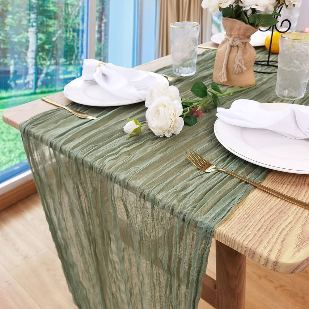 Cheesecloth Table Runner 10Ft, Gauze Cheese Cloth Table Runner 35x120 Inch Sage Green Table Runne... | Amazon (US)